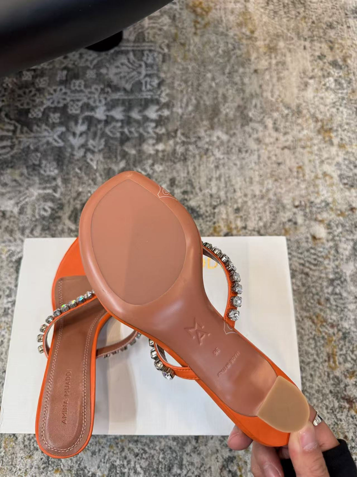 Amina Muaddi 26s Gigi Thong Sandals Satin Crystal White