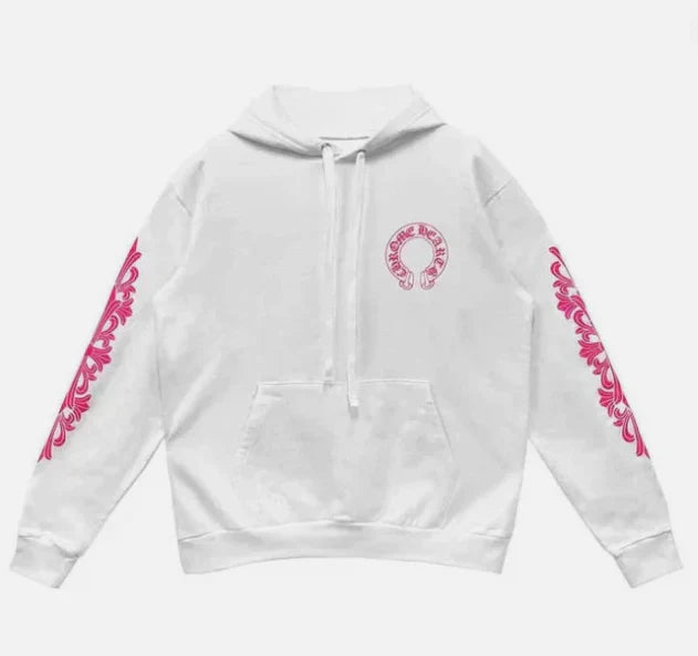 Chrome Hearts 2026 Horseshoe-Logo Graphic Hoodie White Pink Fabric