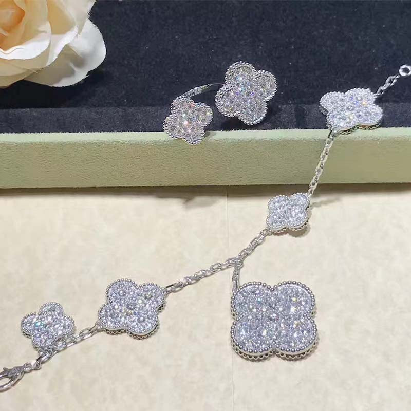 Magic Alhambra 6 Motifs Silver Diamond Bracelet