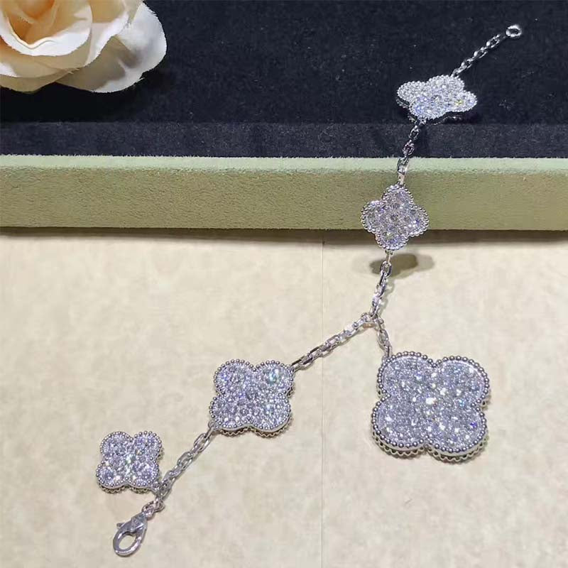 Magic Alhambra 6 Motifs Silver Diamond Bracelet