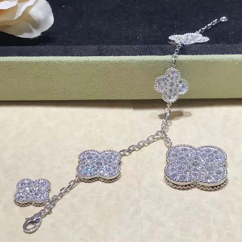Magic Alhambra 6 Motifs Silver Diamond Bracelet