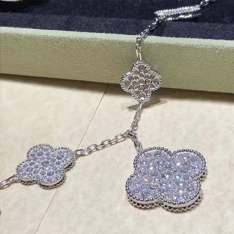 Magic Alhambra 6 Motifs Silver Diamond Bracelet