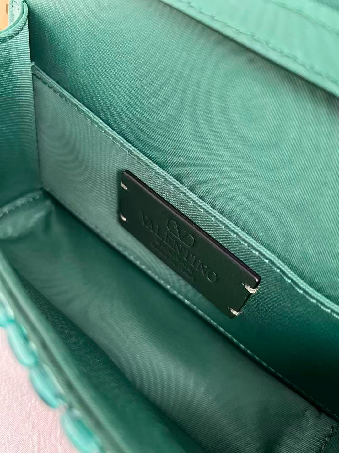 VLTN Locò Shoulder Bag Emerald Green Embroidered Satin