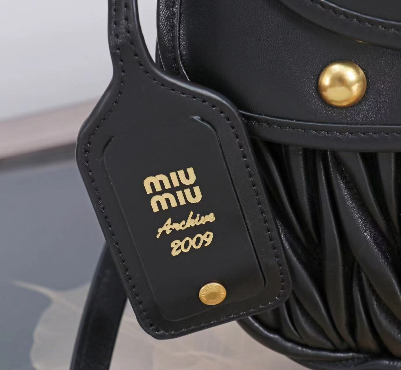 Miu Coffer Bag Black Matelassé Leather