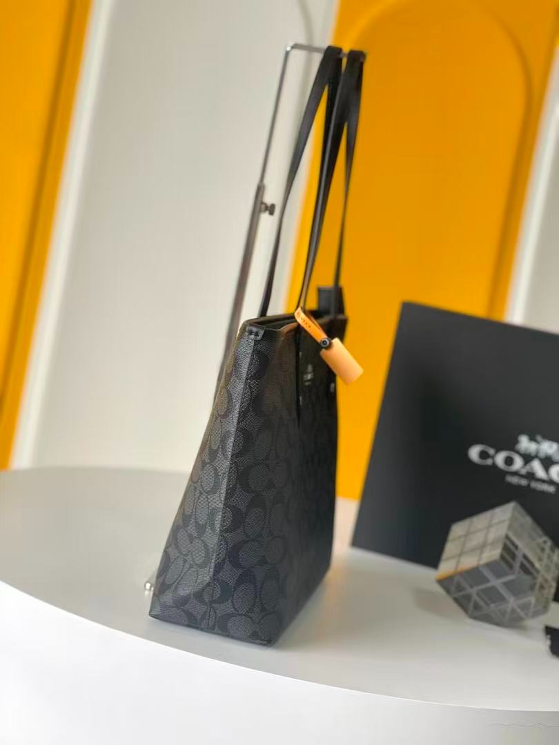 Coach Coach Signature City Tote Bag Black Coated Canvas