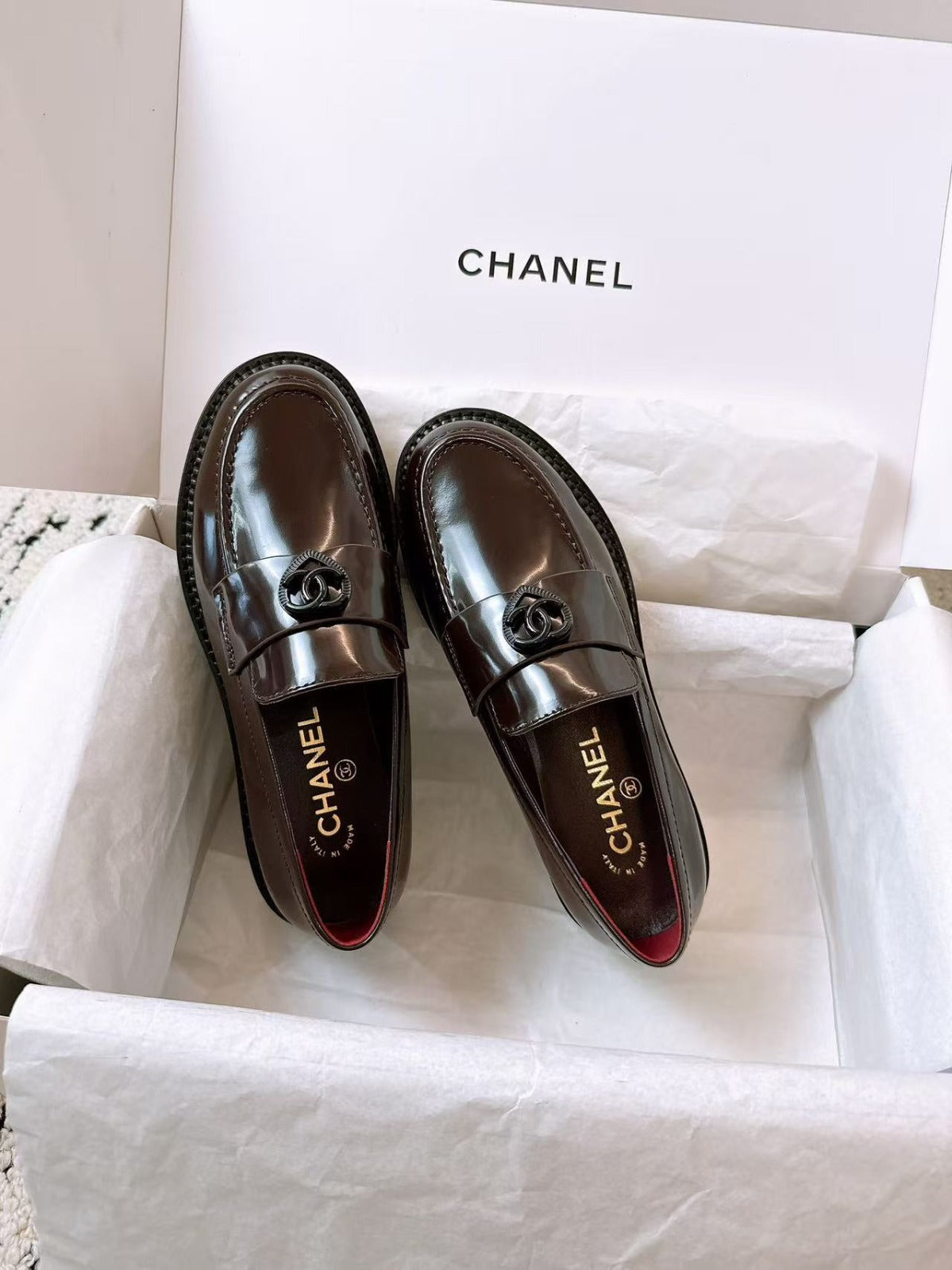 CC 26s Mark Heart Platform Loafer Deep Burgundy Shiny Calfskin