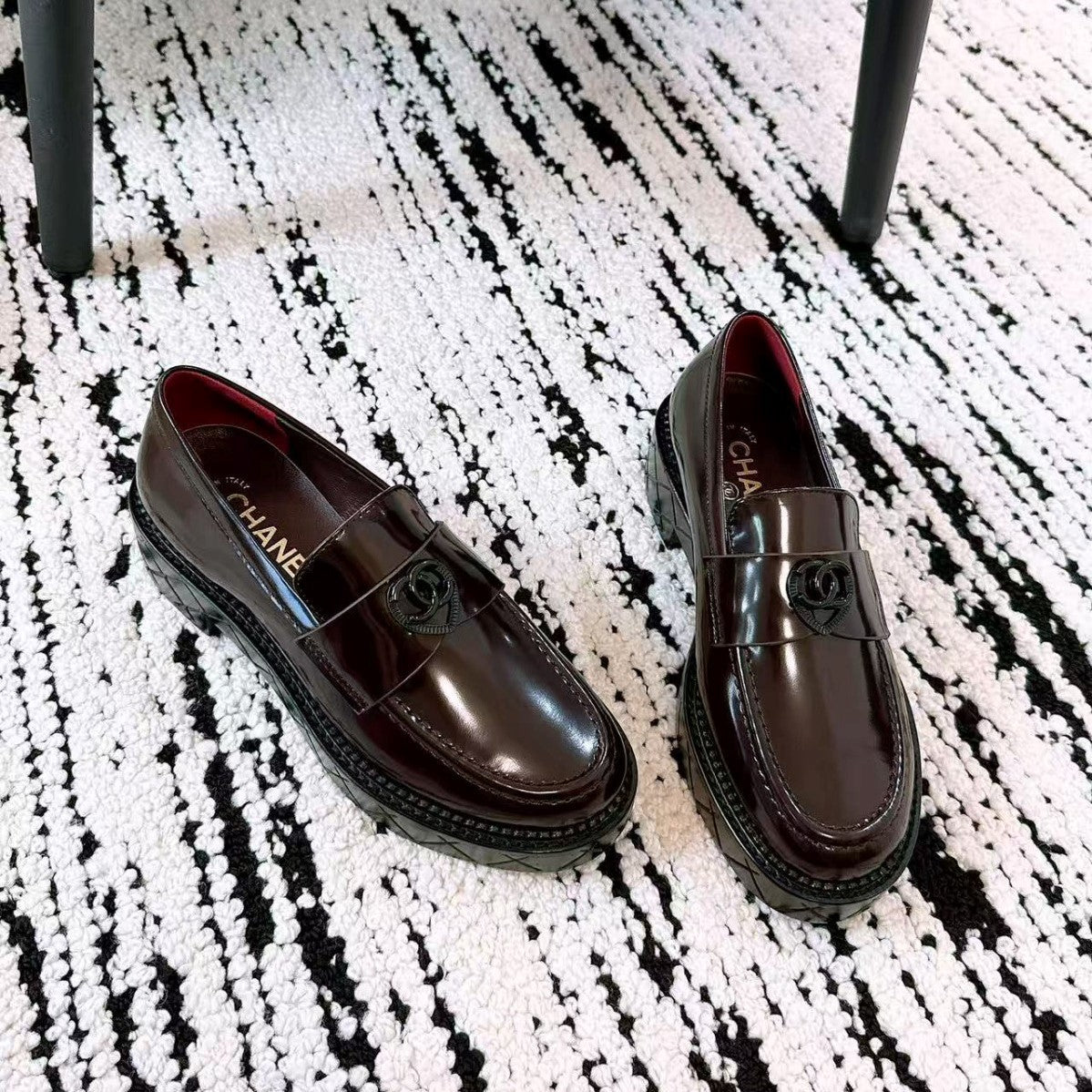 CC 26s Mark Heart Platform Loafer Deep Burgundy Shiny Calfskin