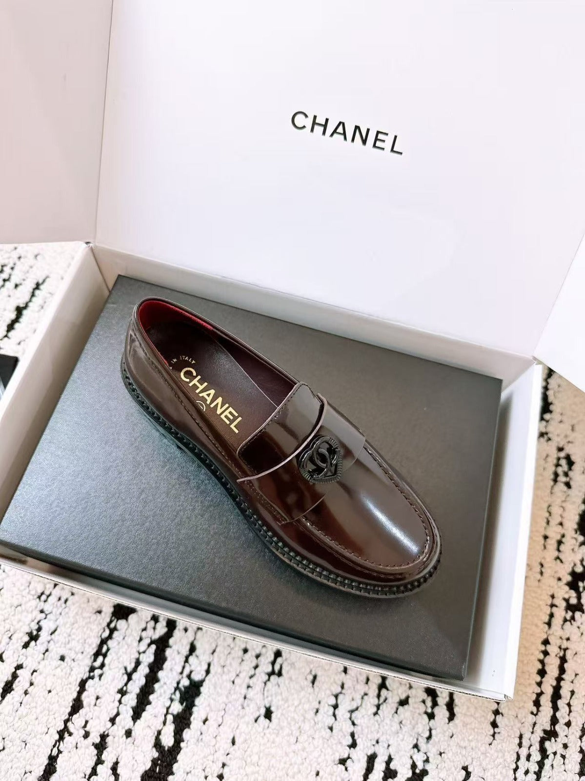 CC 26s Mark Heart Platform Loafer Deep Burgundy Shiny Calfskin