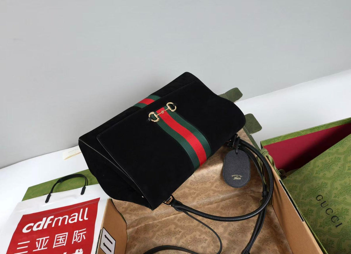 Gucci 2026 Paparazzo Shoulder Bag 37cm Black Red Green Suede