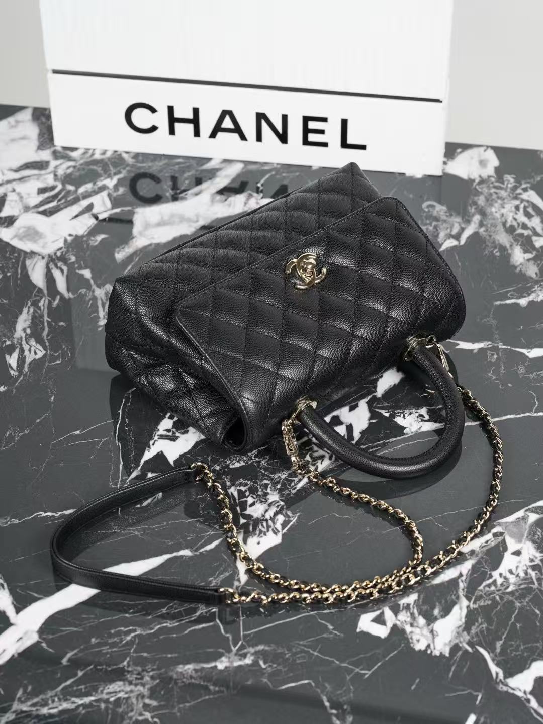 CC 26s Maxi Flap Small Bag With Top Handle Black Caviar