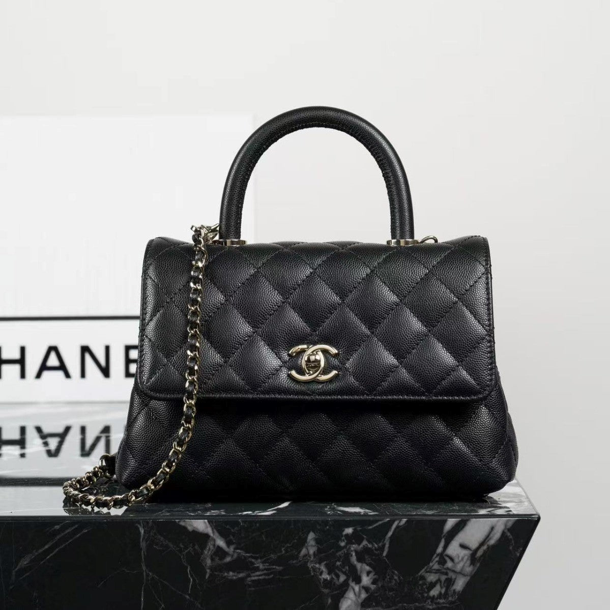 CC 26s Maxi Flap Small Bag With Top Handle Black Caviar