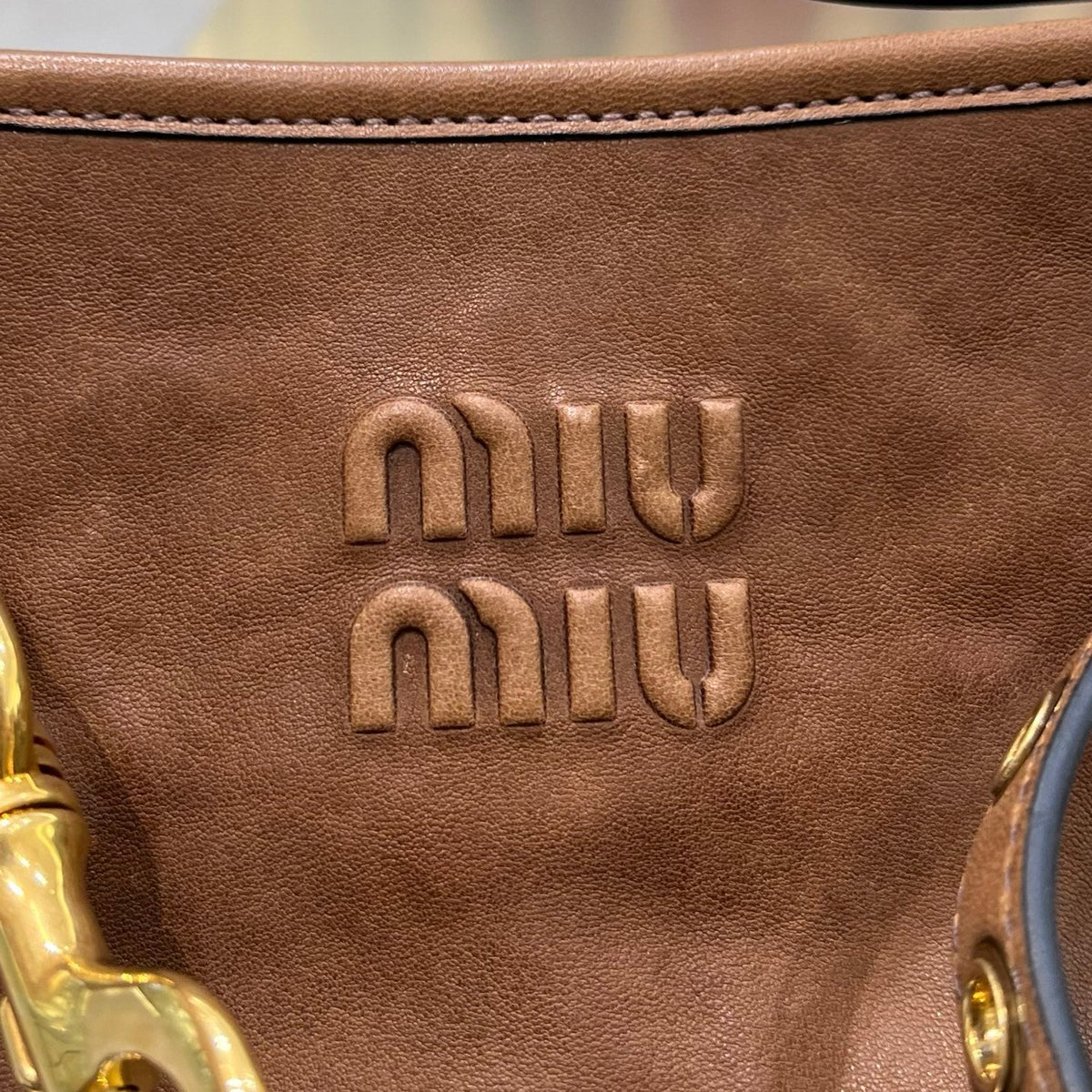 MiuMiu 2026 Aventure Bucket Bag 30cm Brown Leather