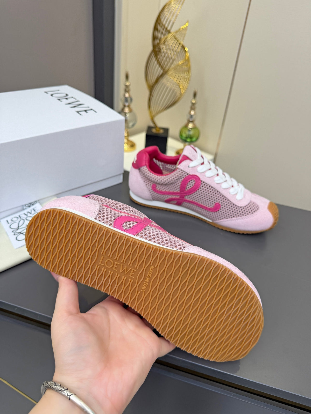 Loewe 26S Runner 2.0 Sneakers in Pink Suede and Mesh Fabric