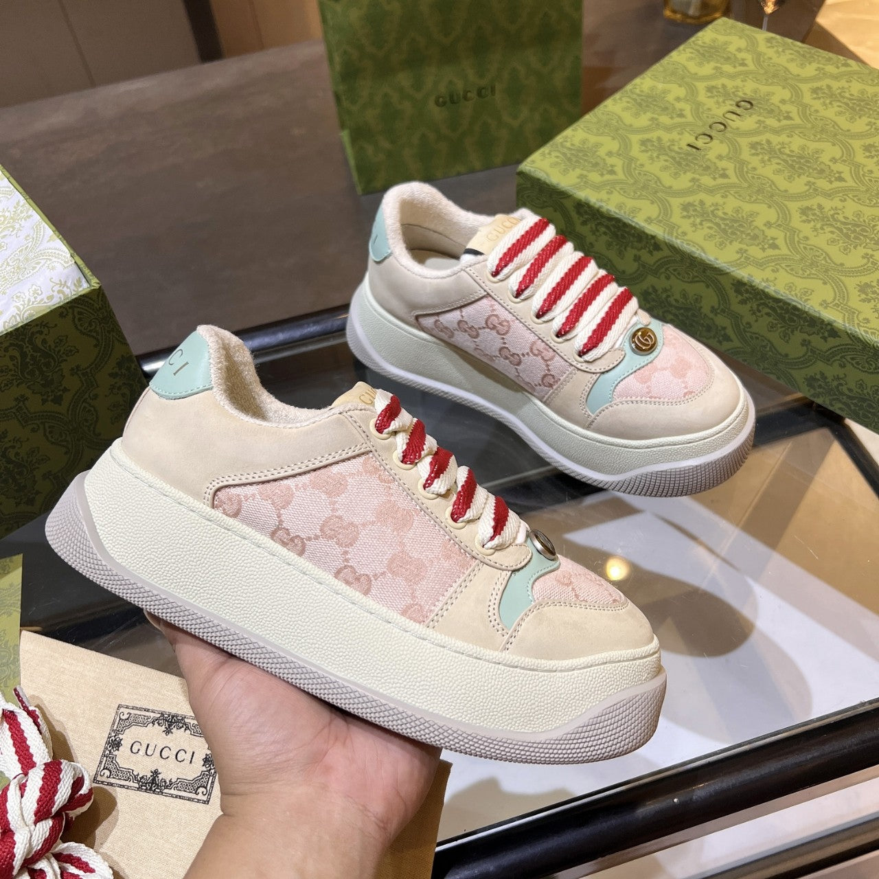 GG 26s Screener Monogram Platform Sneakers 6cm Leather TPU 996994