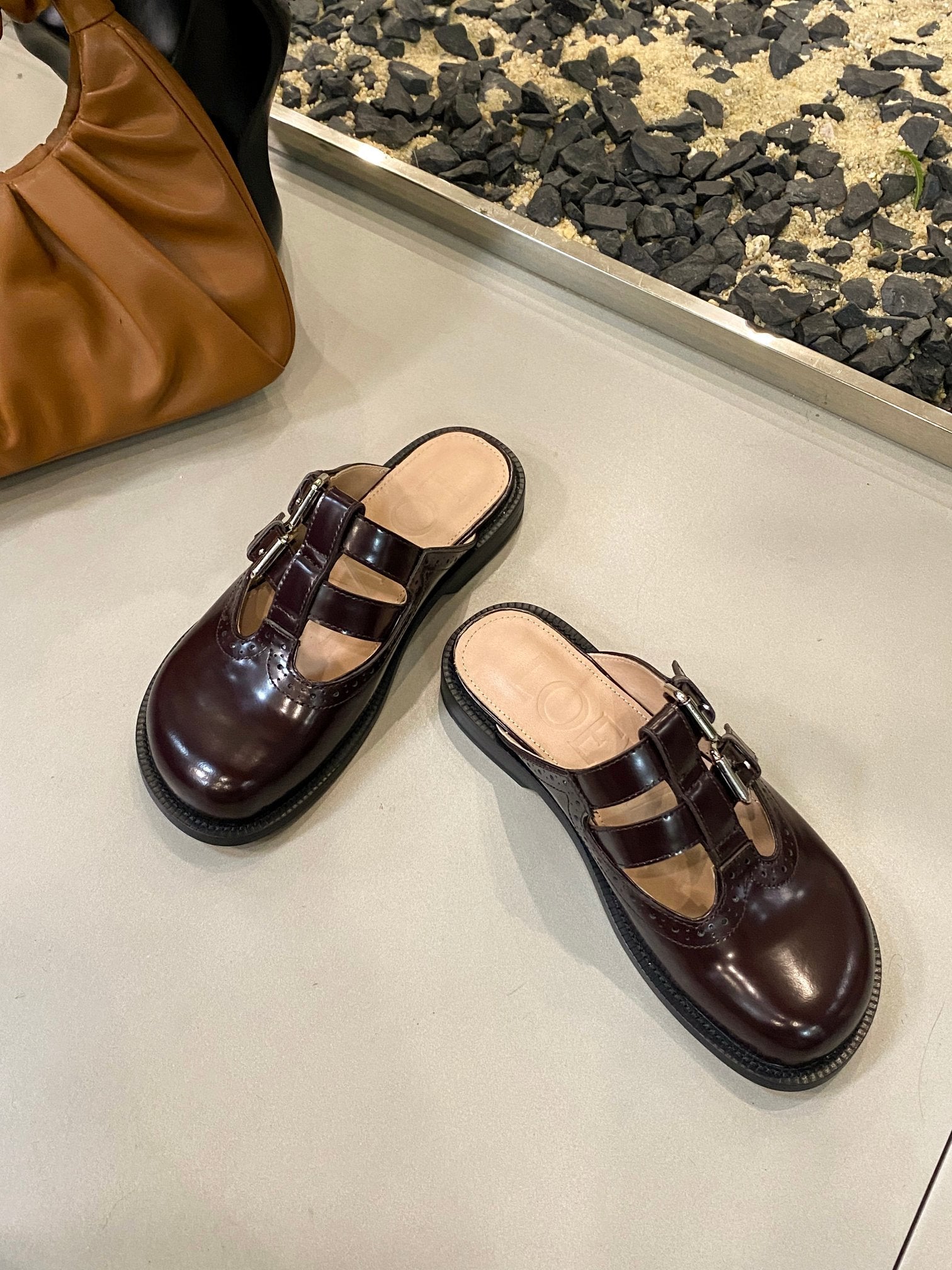 Loewe Campo Mary Jane Ballet Flat Mahogany Cowhide