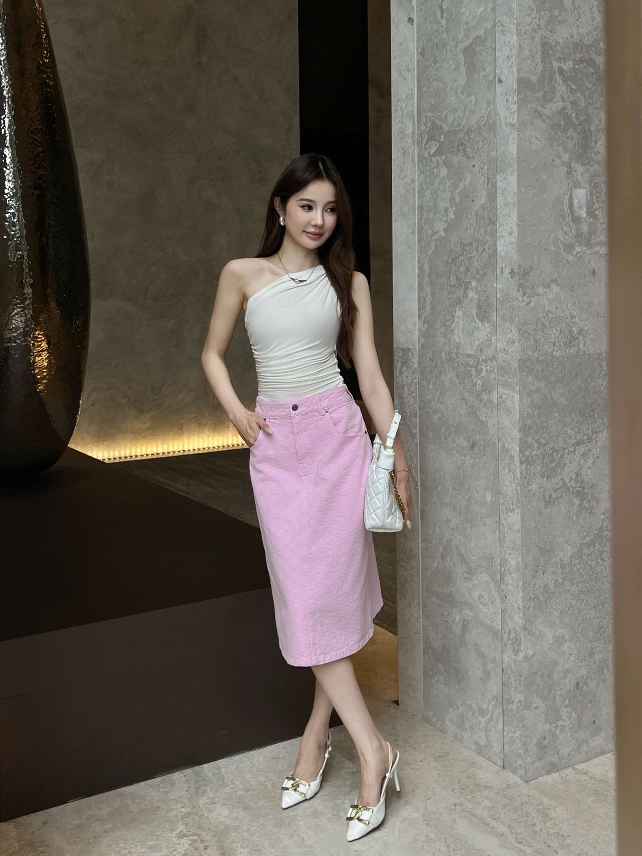 GG 26s Jacquard Straight-Leg Skirt Hot Pink Denim 363927