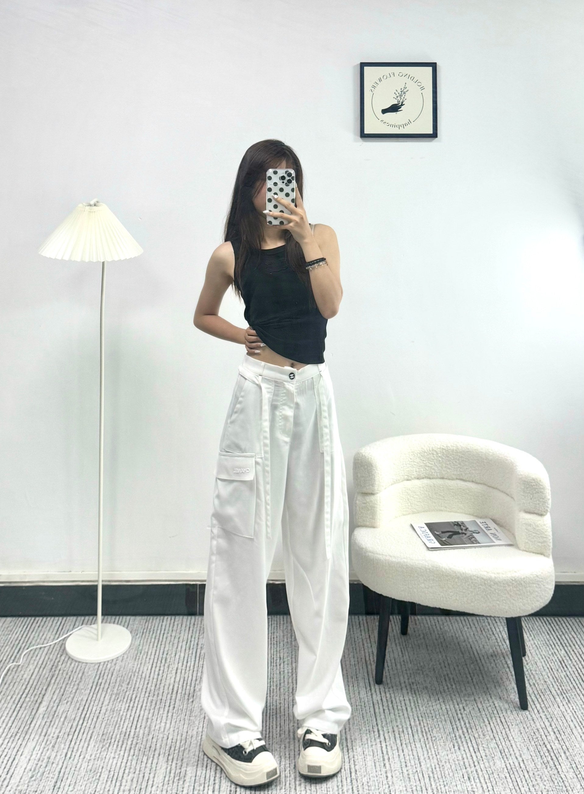 CC 26s Straight-Leg Trousers White Linen Rayon Polyester 363900