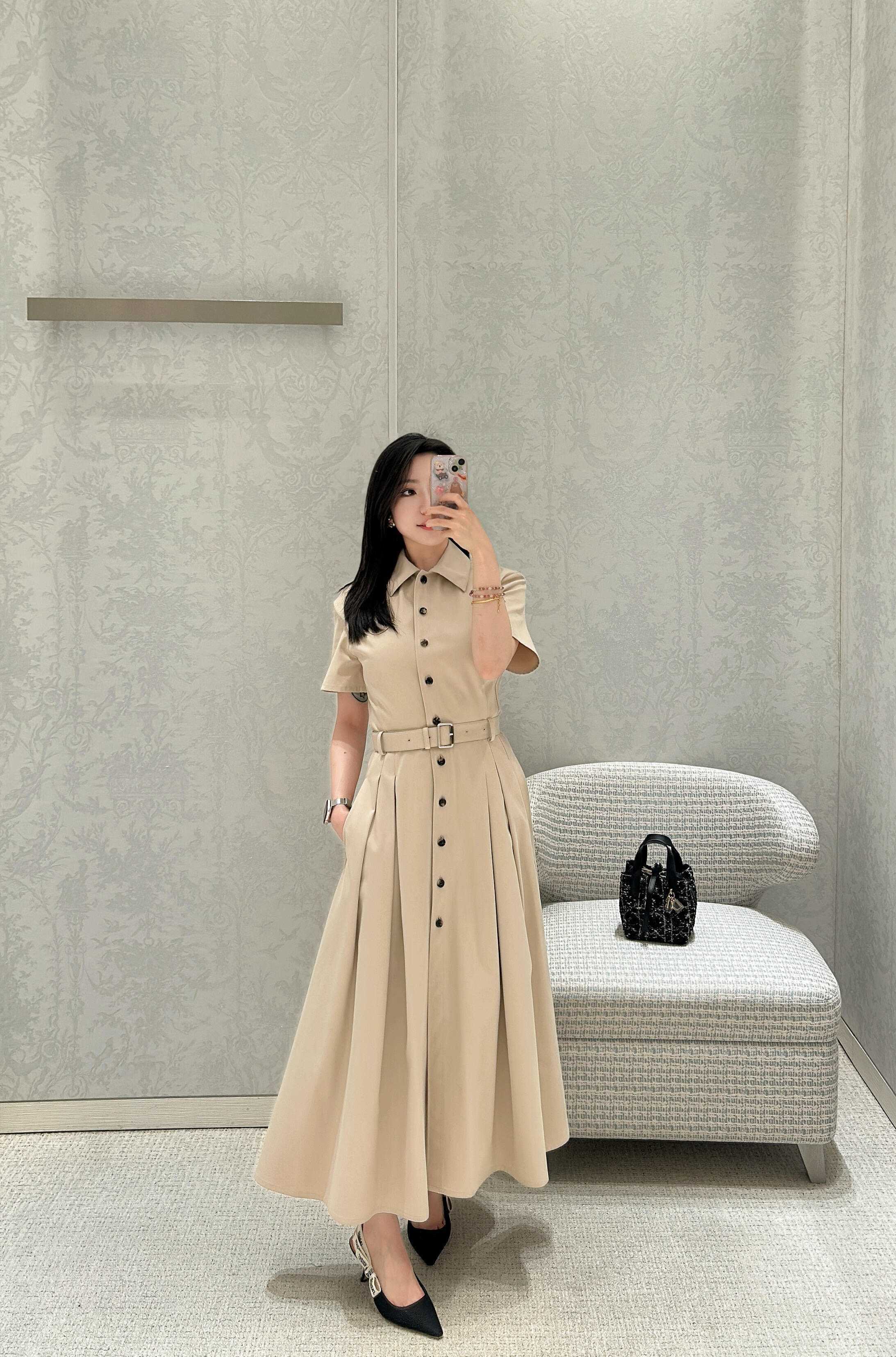 CD 26s Embroidered Logo Dress Beige Cotton Fiber 363826