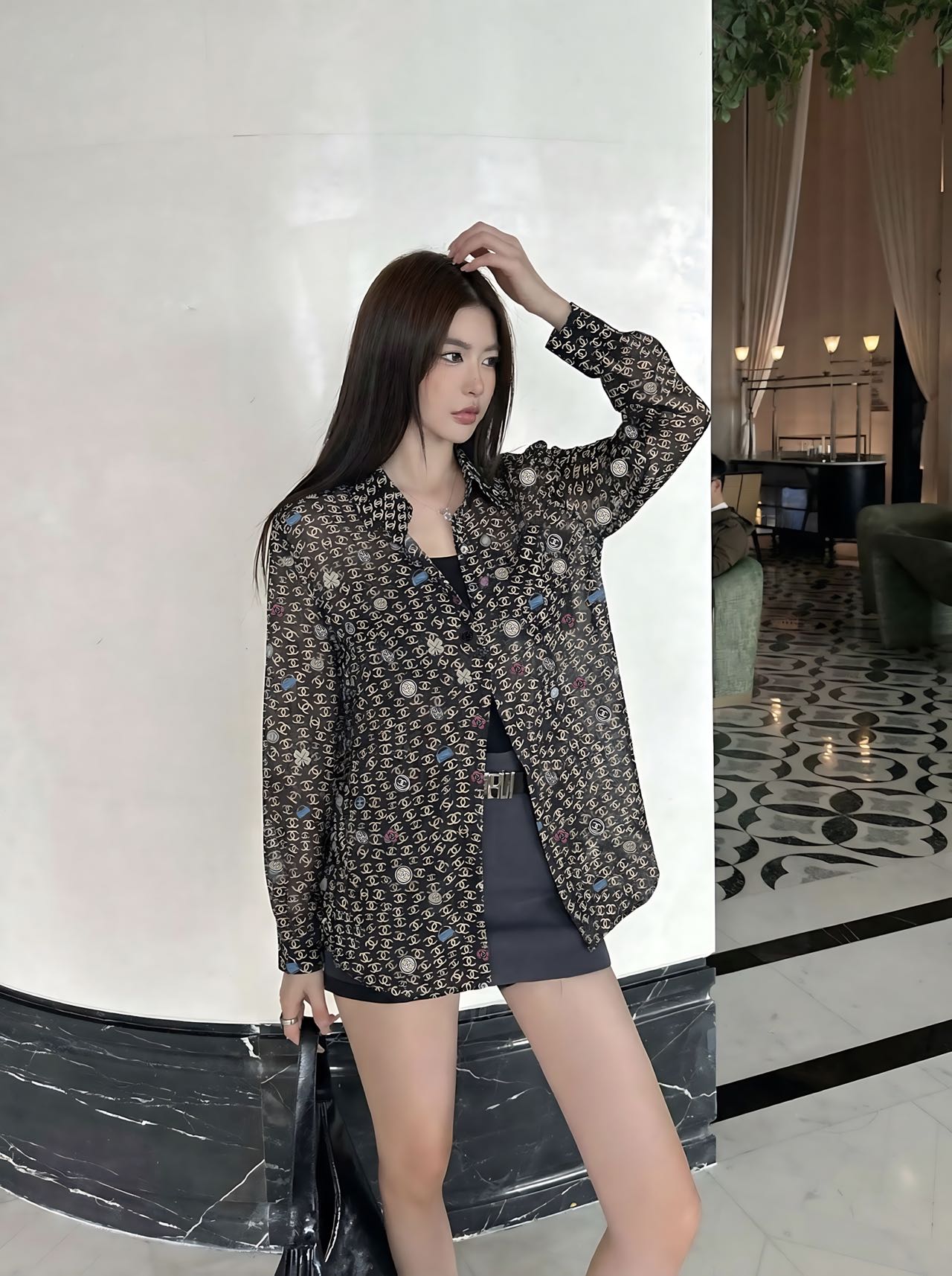 CC 26s Print Long-Sleeve Shirt Black Polyester 367043