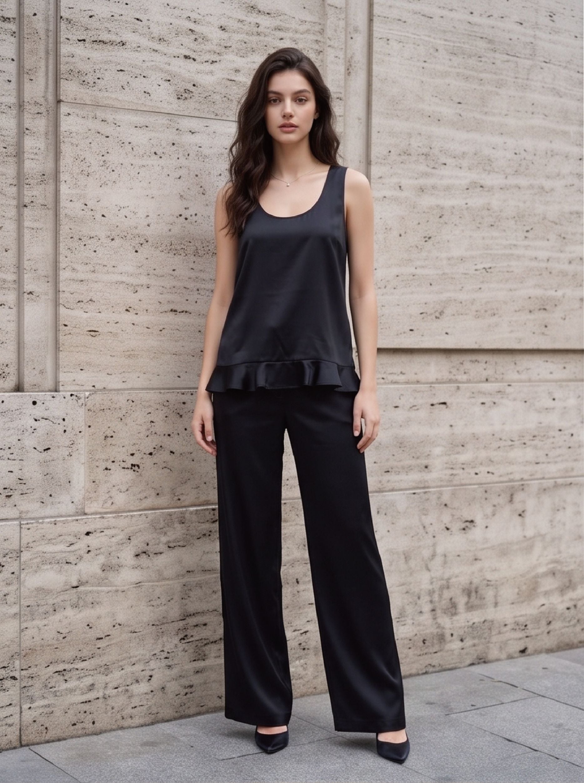 YSL 26s Wide-Leg Trousers Black Silk 408687
