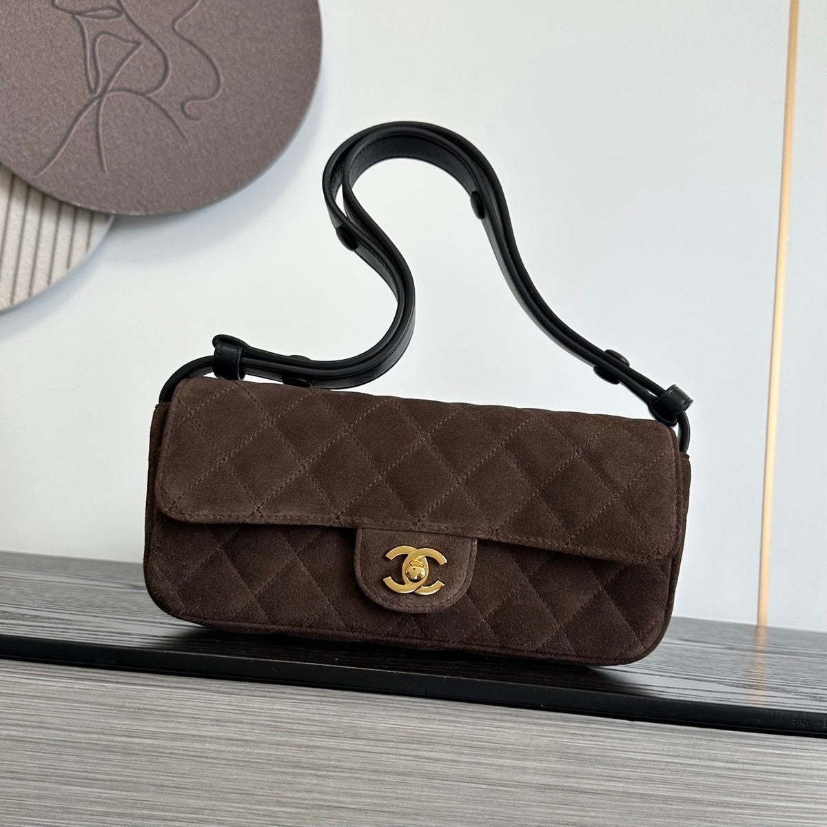 CC 26S East Flap Bag Quilted 25cm Suede Lambskin