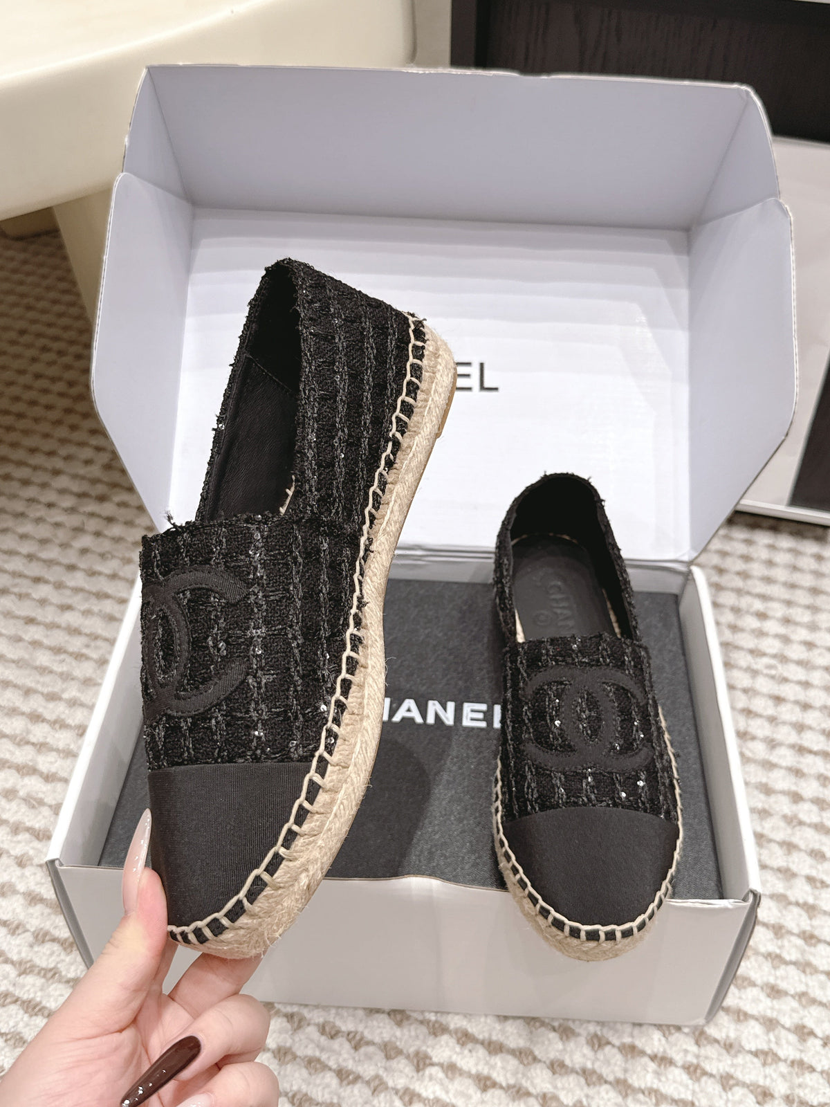 CC 26S Slip-Ons in Black Tweed and Patent Calfskin