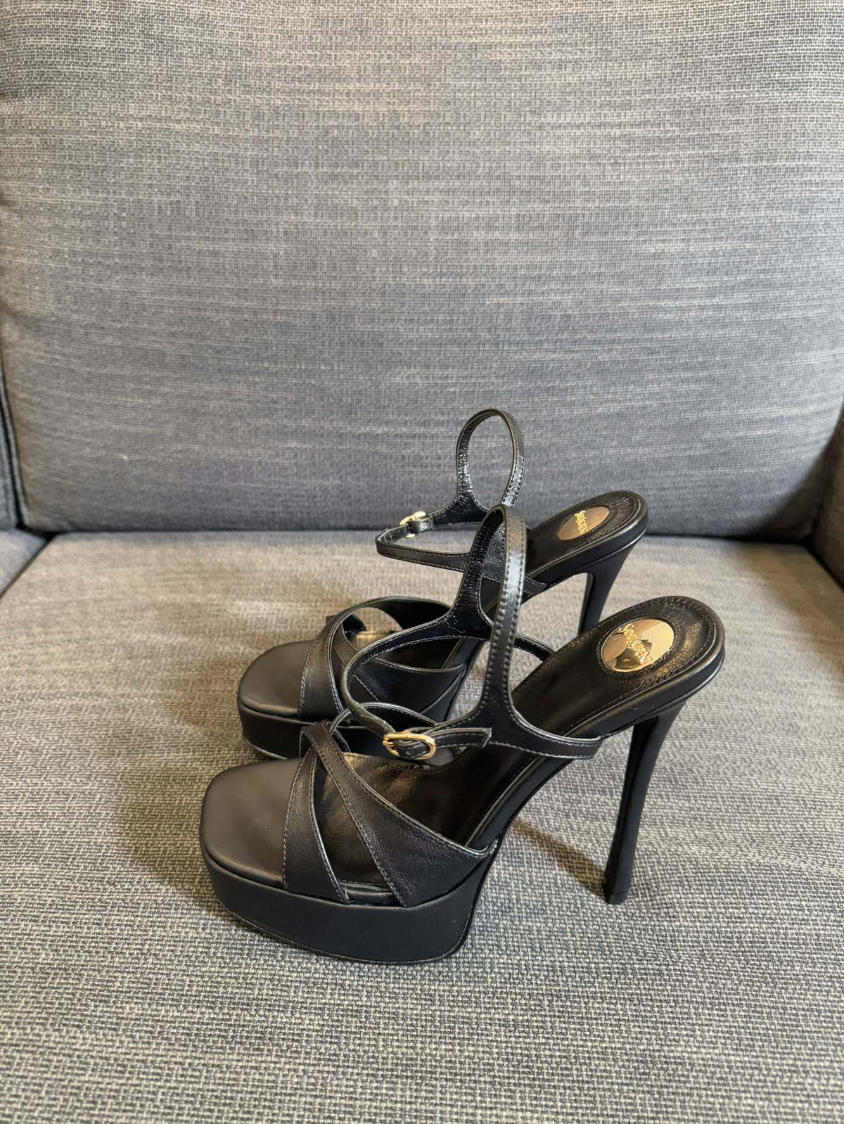 YSL 26S Cross-Strap Sandals 150 Mm Black Calfskin
