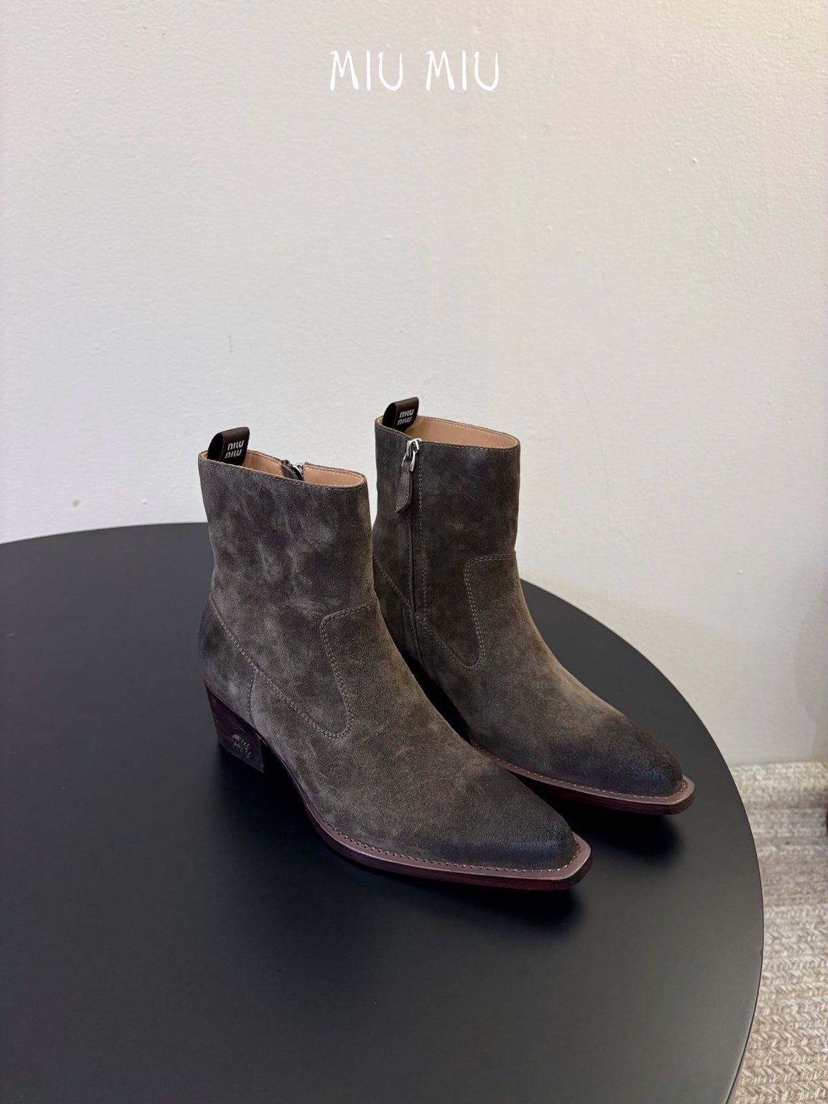 Miumiu 26s Western Ankle Boots Dark Grey Suede