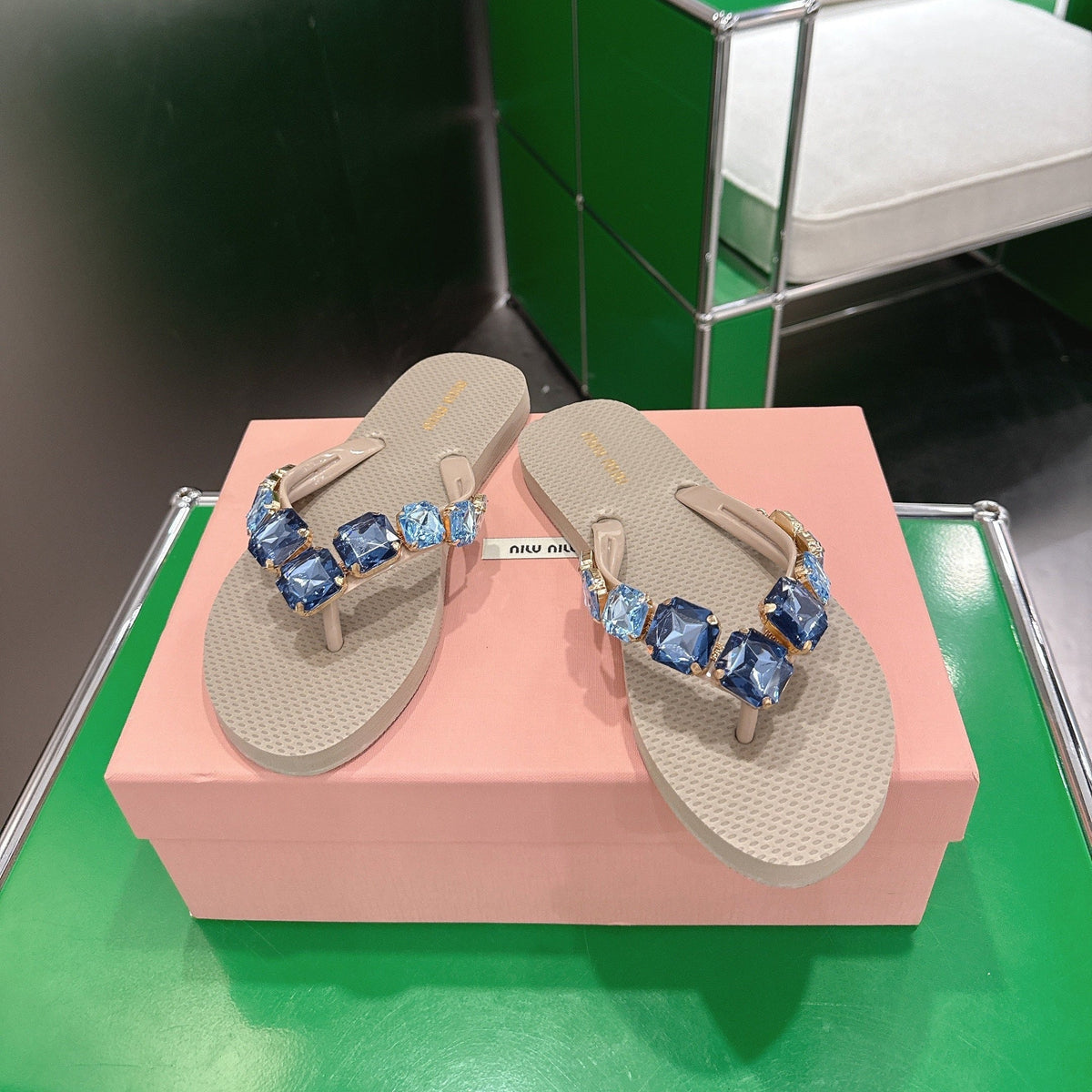 Miumiu 26s Thong Sandals Beige Eva Crystal-embellished