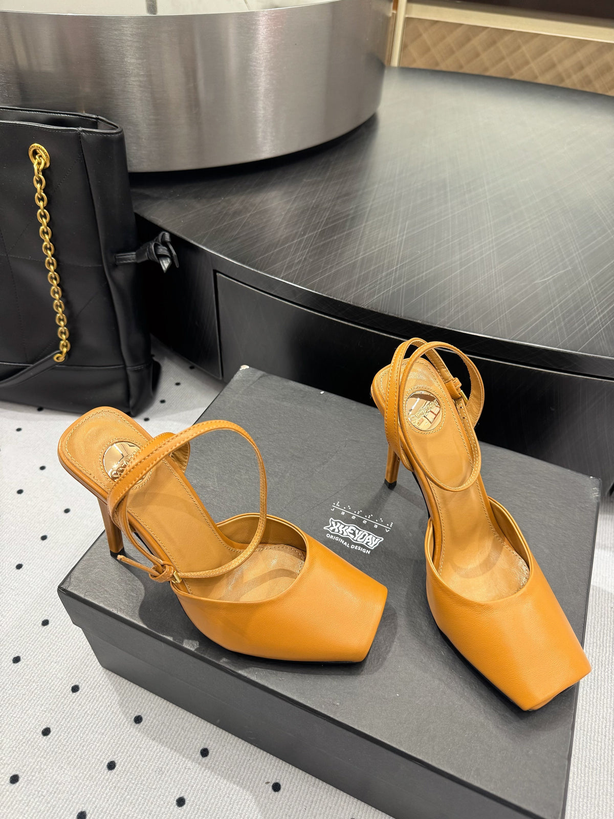 YSL 26S Square-Toe High Heels 105 Mm Ochre Yellow Calfskin