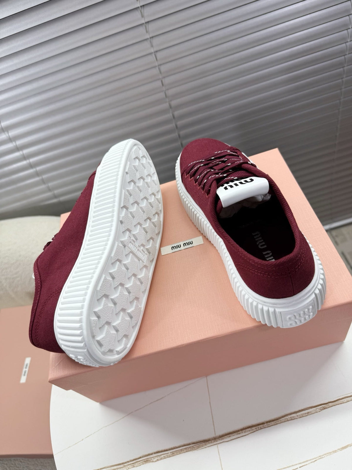 Miumiu 26s Platform Sneakers Dark Red Canvas
