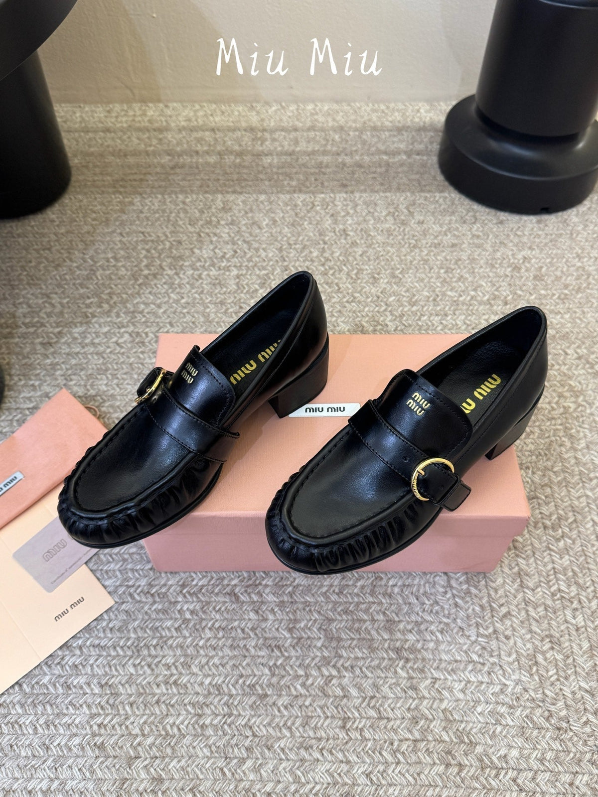 Miumiu 26s Heel Loafers 5cm Black Calfskin