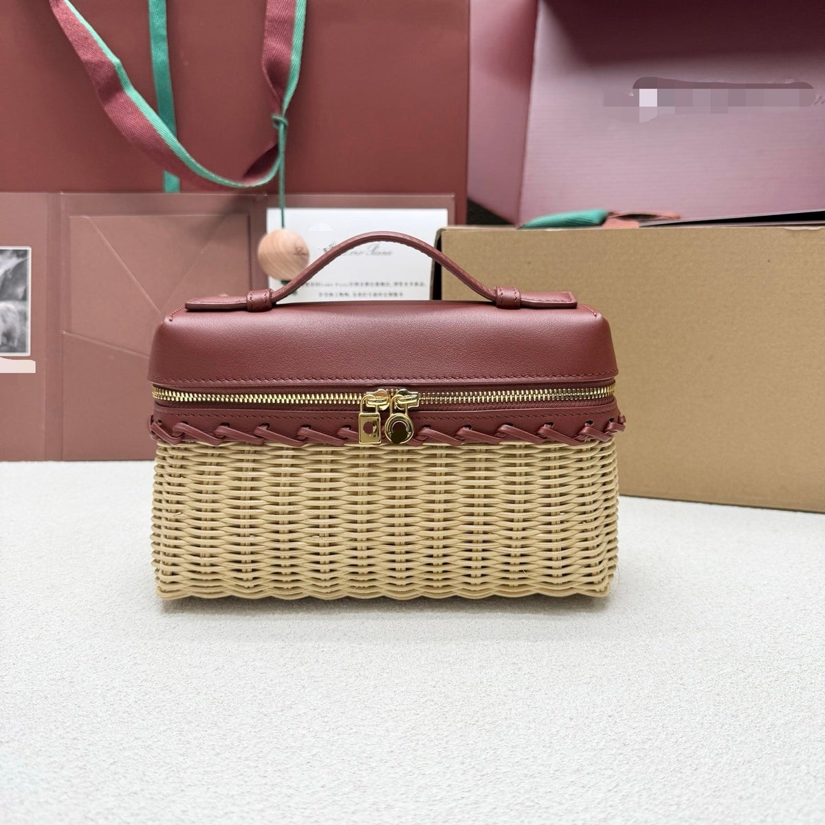 Loro Piana 2026 Extra Pocket L19 Bag Beige Pink Rattan Leather