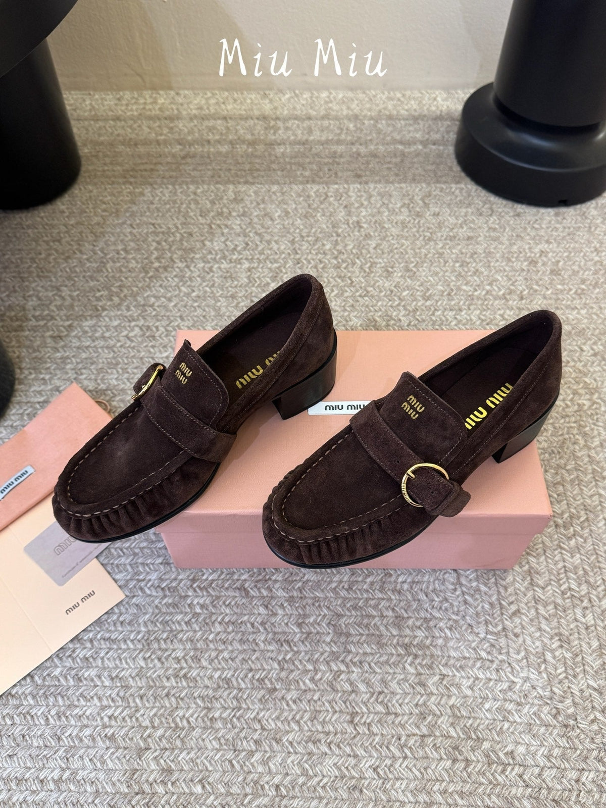 Miumiu 26s Heel Loafers 5cm Dark Brown Suede