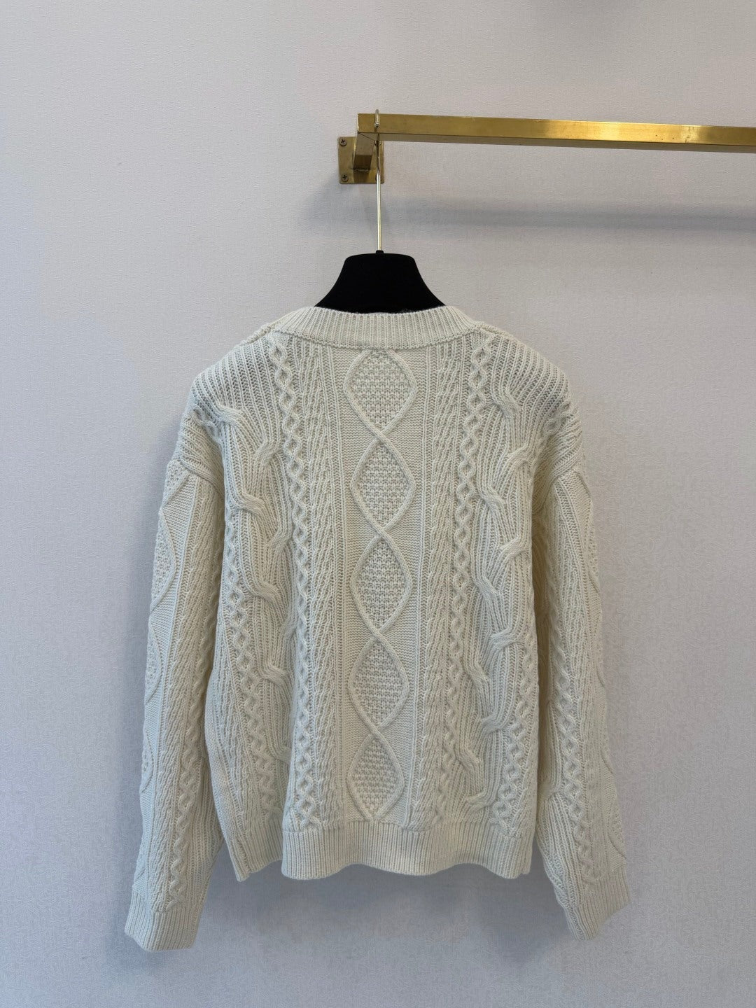 Celine 2026 Cable-knit Crewneck Sweater Creamy White Wool 433565