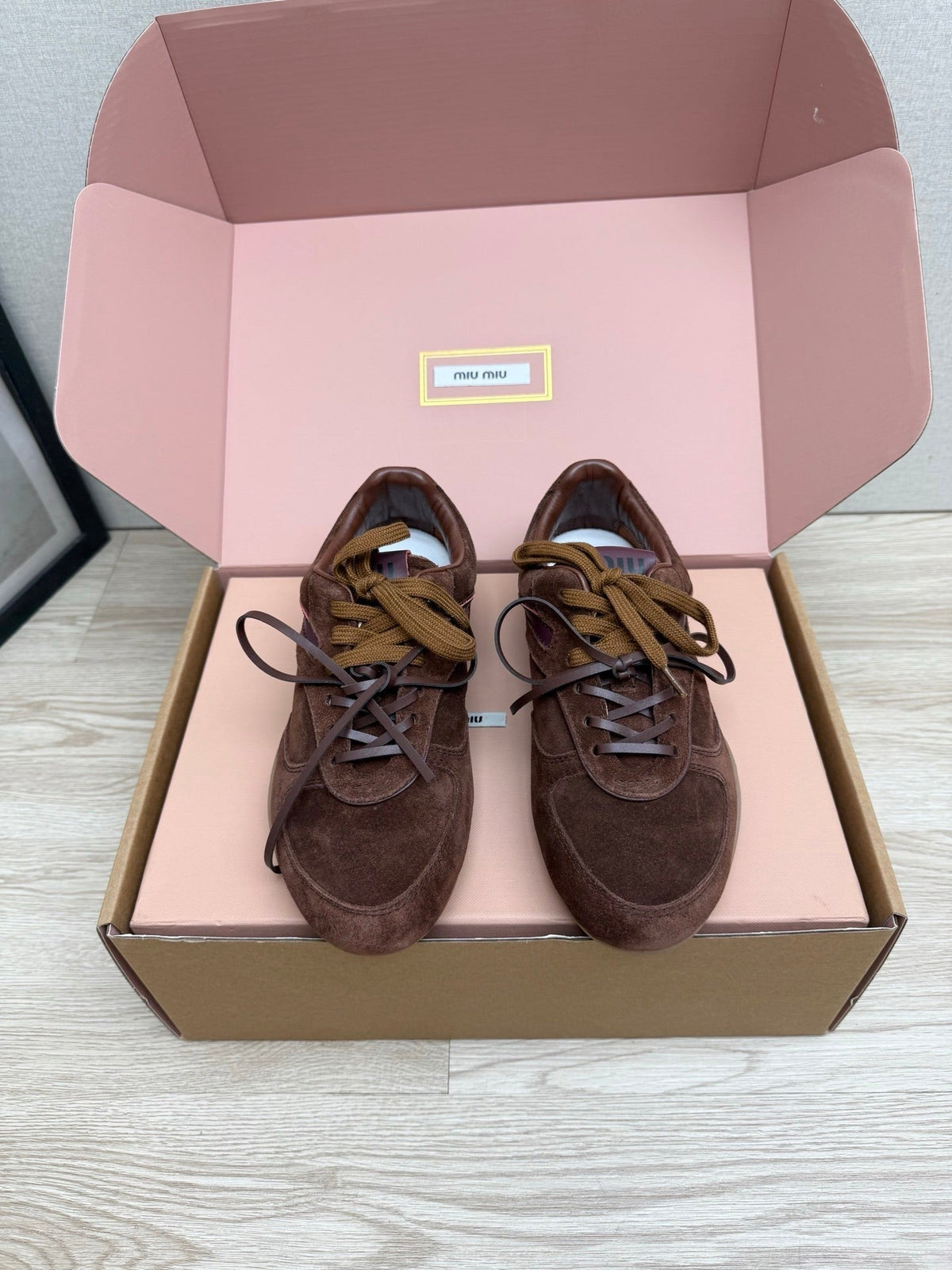 Miumiu 26s Sneakers Dark Brown Suede Style 11