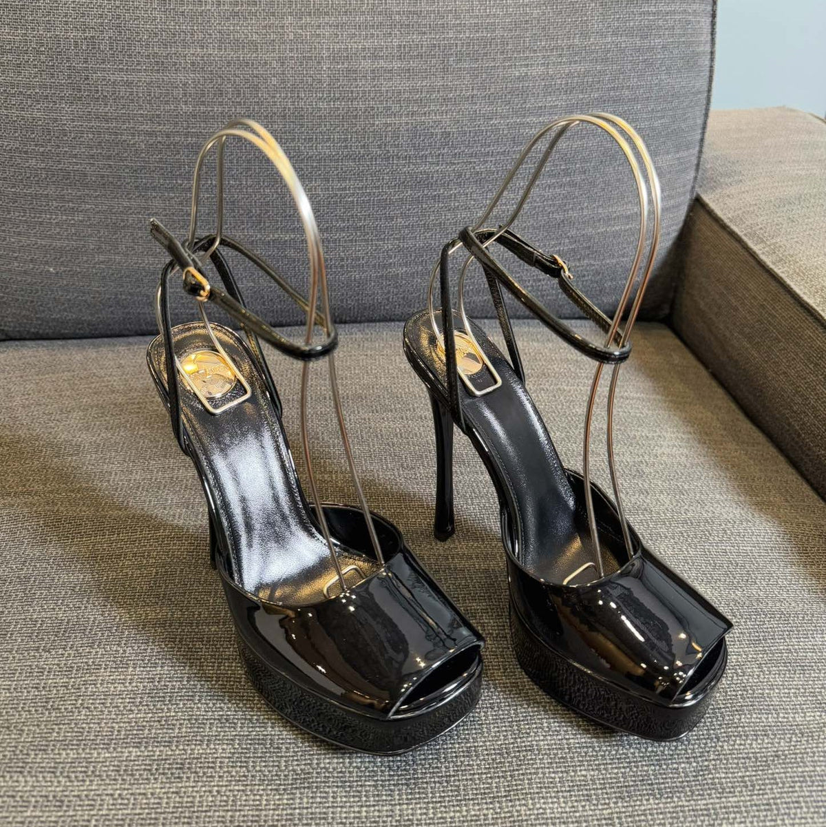 YSL 26S Platform Sandals 150 Mm Black Patent Calfskin