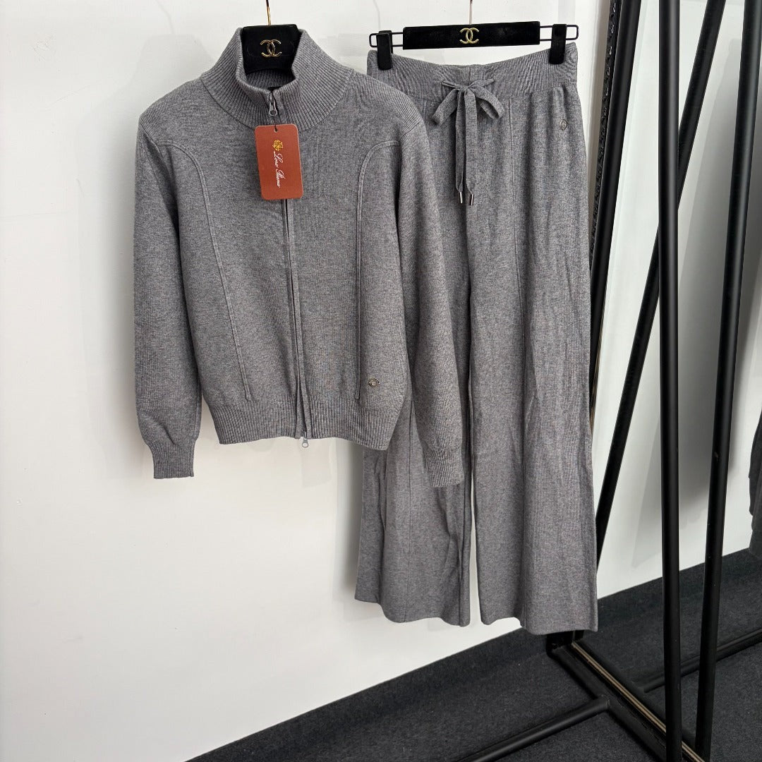 Loro Piana 26S Knit Zip-Up Jacket & Wide-Leg Pants Set 861