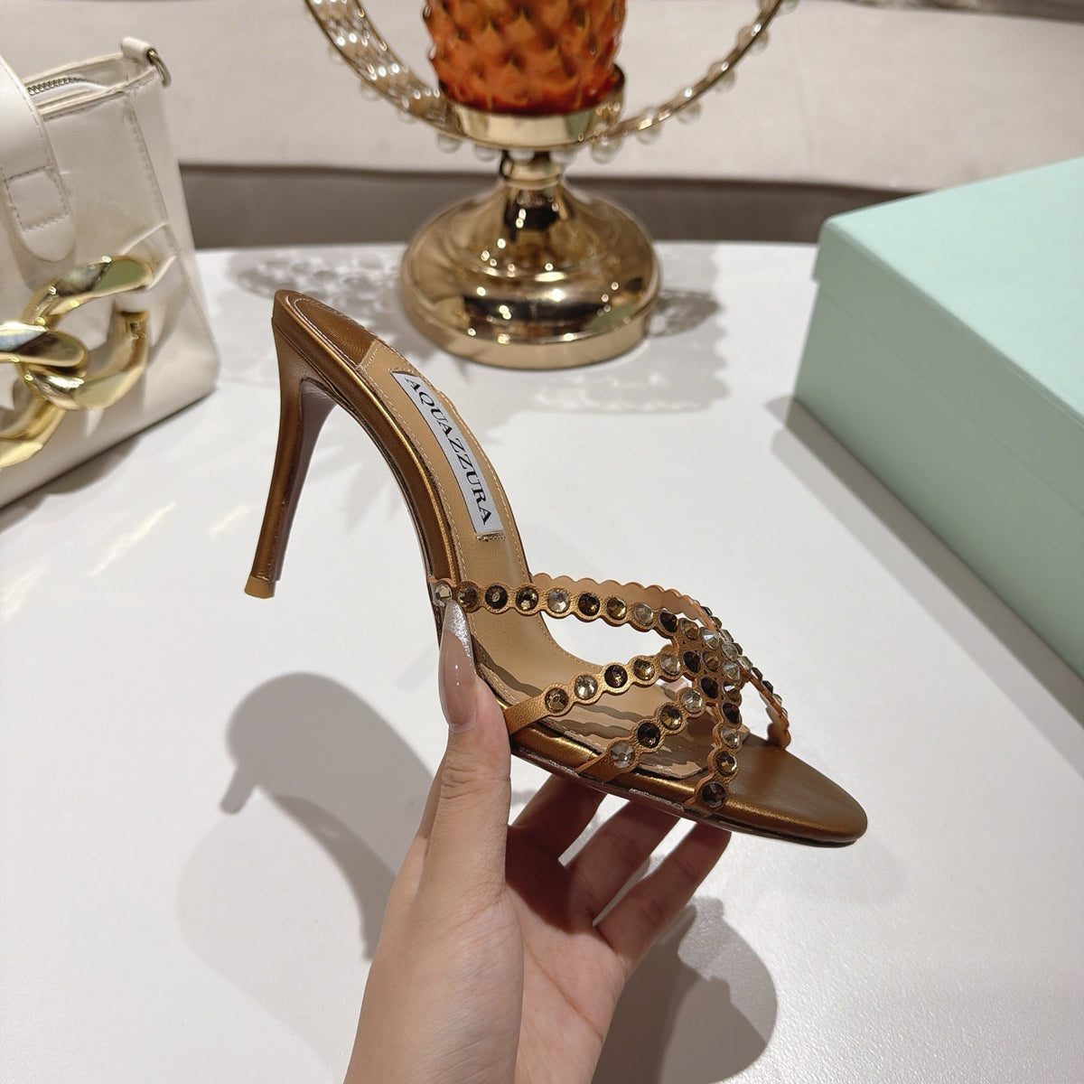 Aquazzura 26S High-Heel Sandals 8.5cm Metallic Gold Calfskin