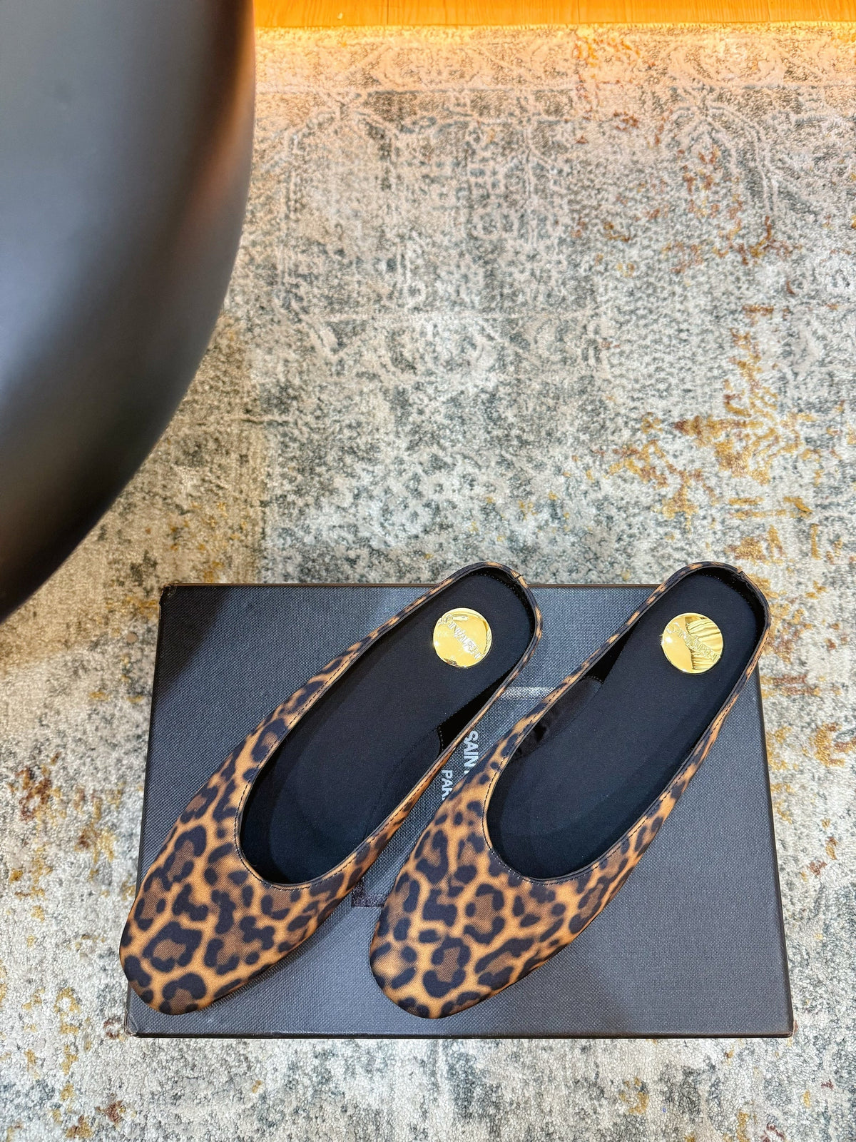 YSL 26s Flat Mules Leopard Print Canvas