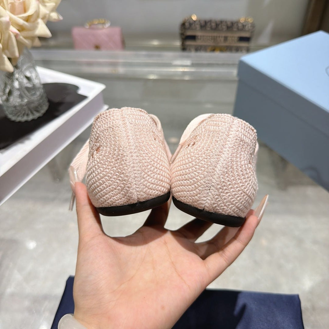 Prada 26s Lace Up Openwork Knit Sneakers Blush Pink Knit Fabric