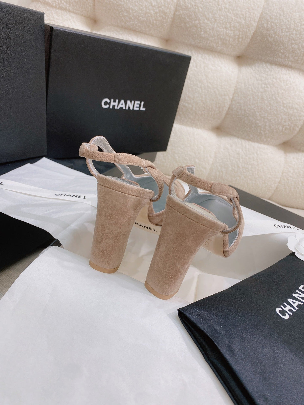 CC 26S Slingback Flats Square-Toe 9cm Colorblock Suede Leather 156339