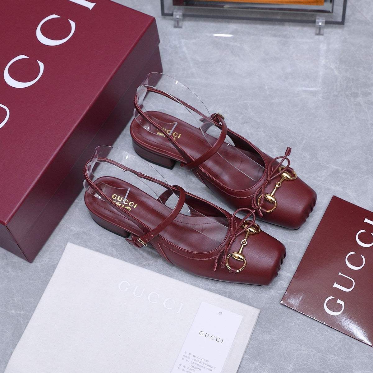 Gucci 26s Slingback Pumps Burgundy Red Calfskin Gold Hardware