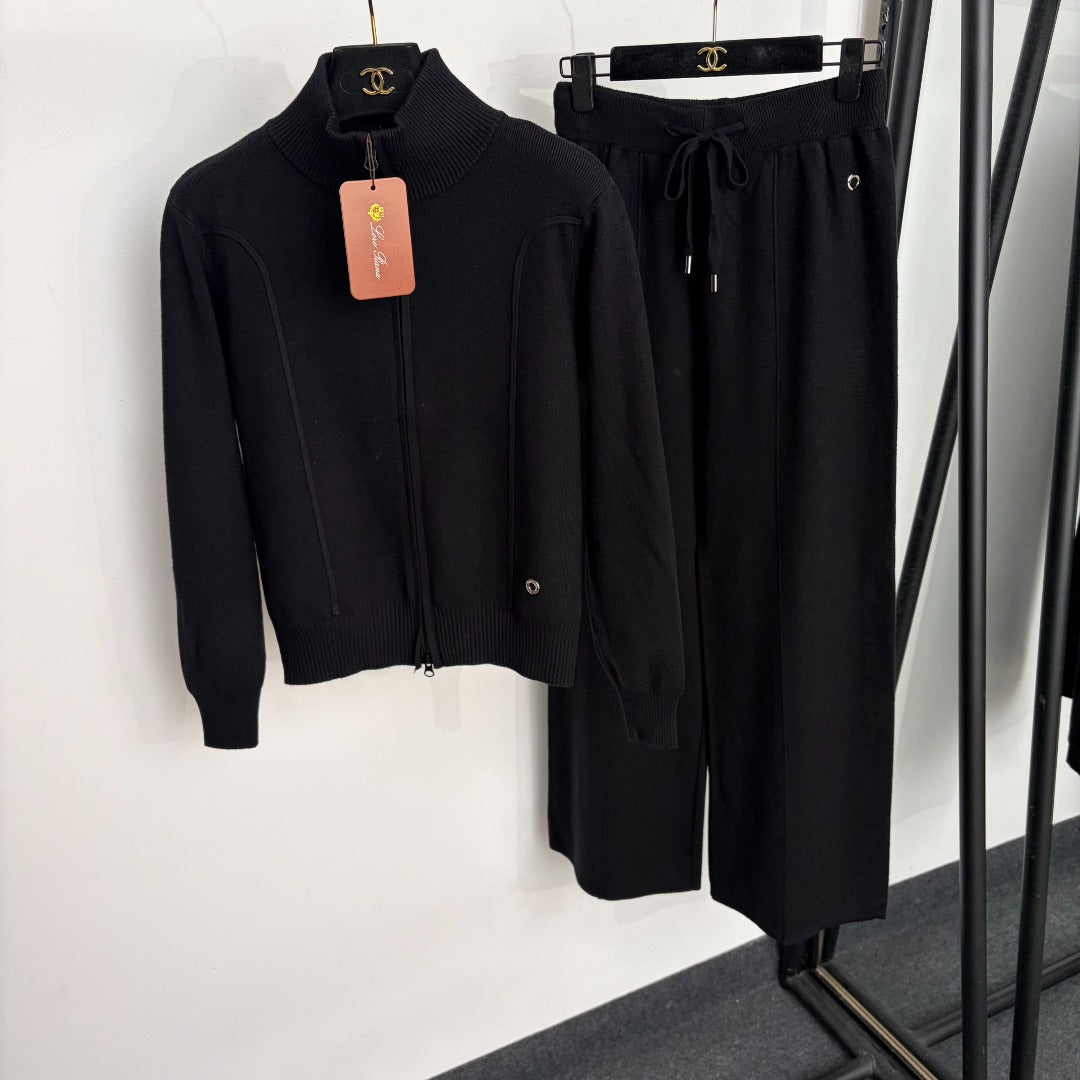 Loro Piana 26S Knit Zip-Up Jacket & Wide-Leg Pants Set 862