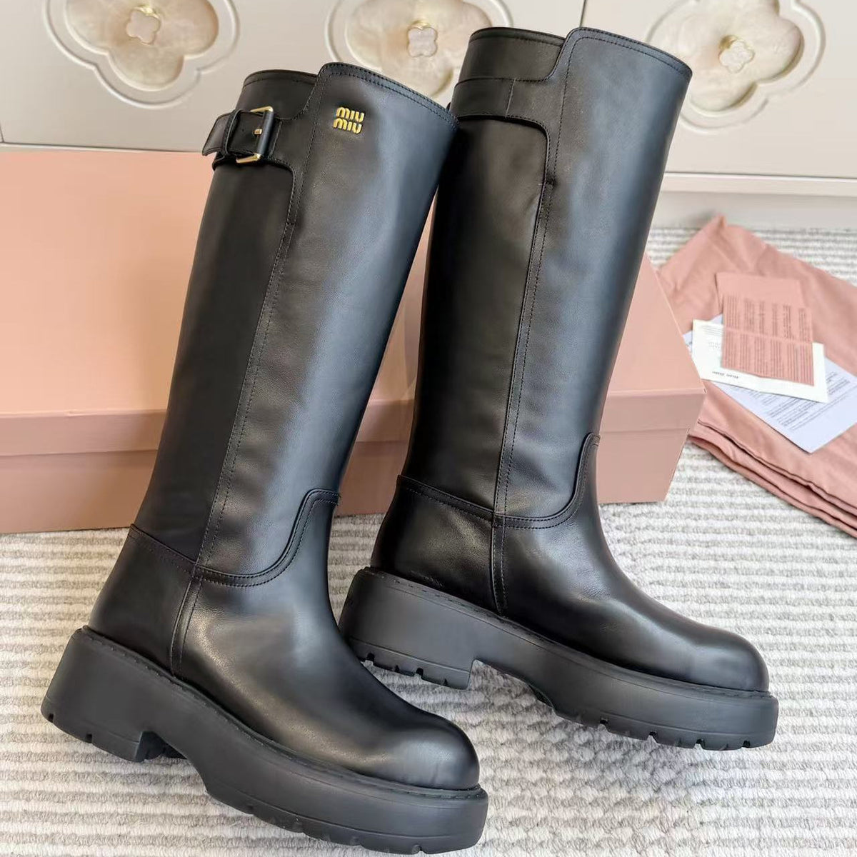 Miu Miu 26s Knee-high Riding Boots Black Calfskin