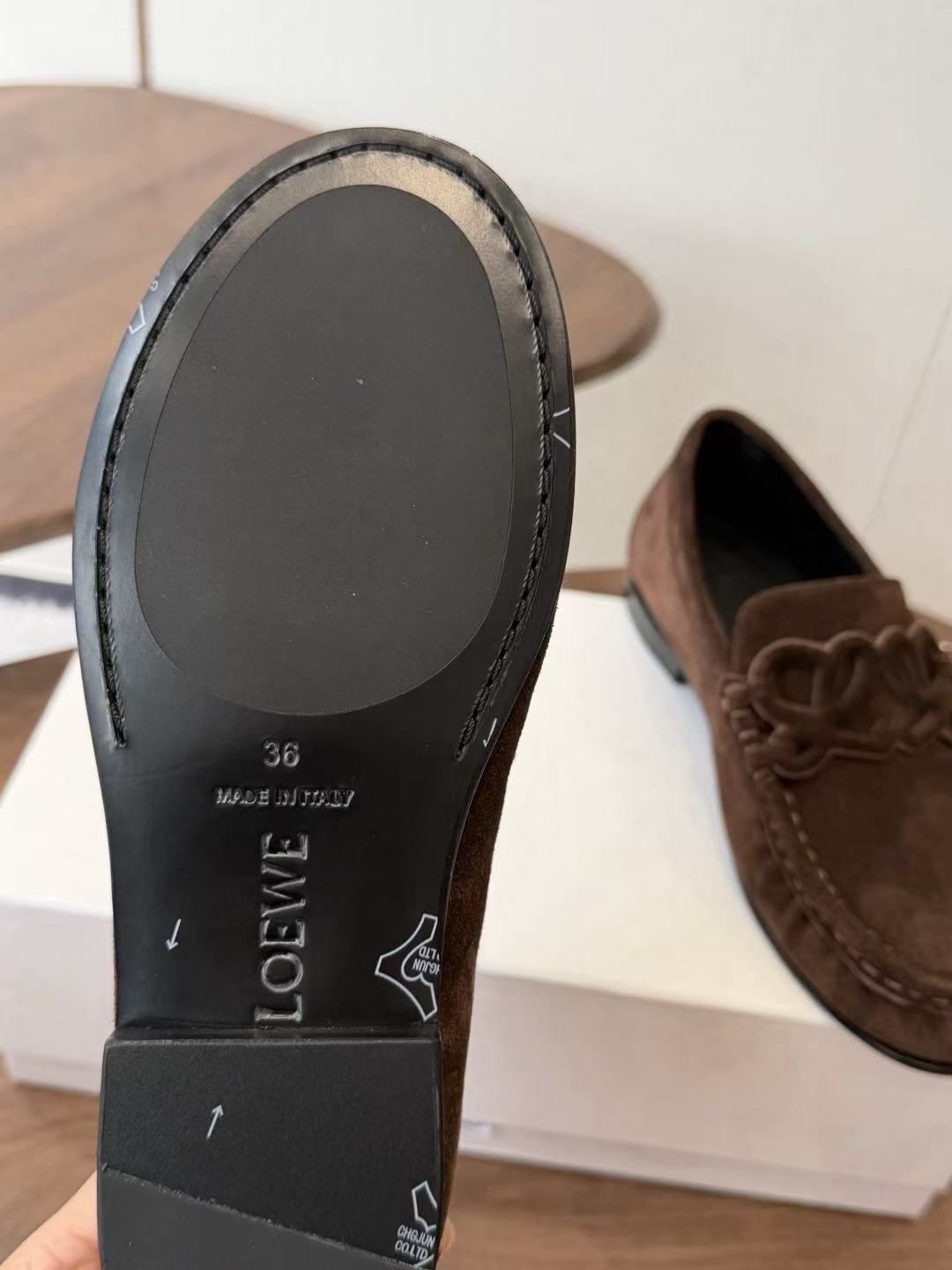 Loewe Double L Loafer in Dark Brown Suede Calfskin