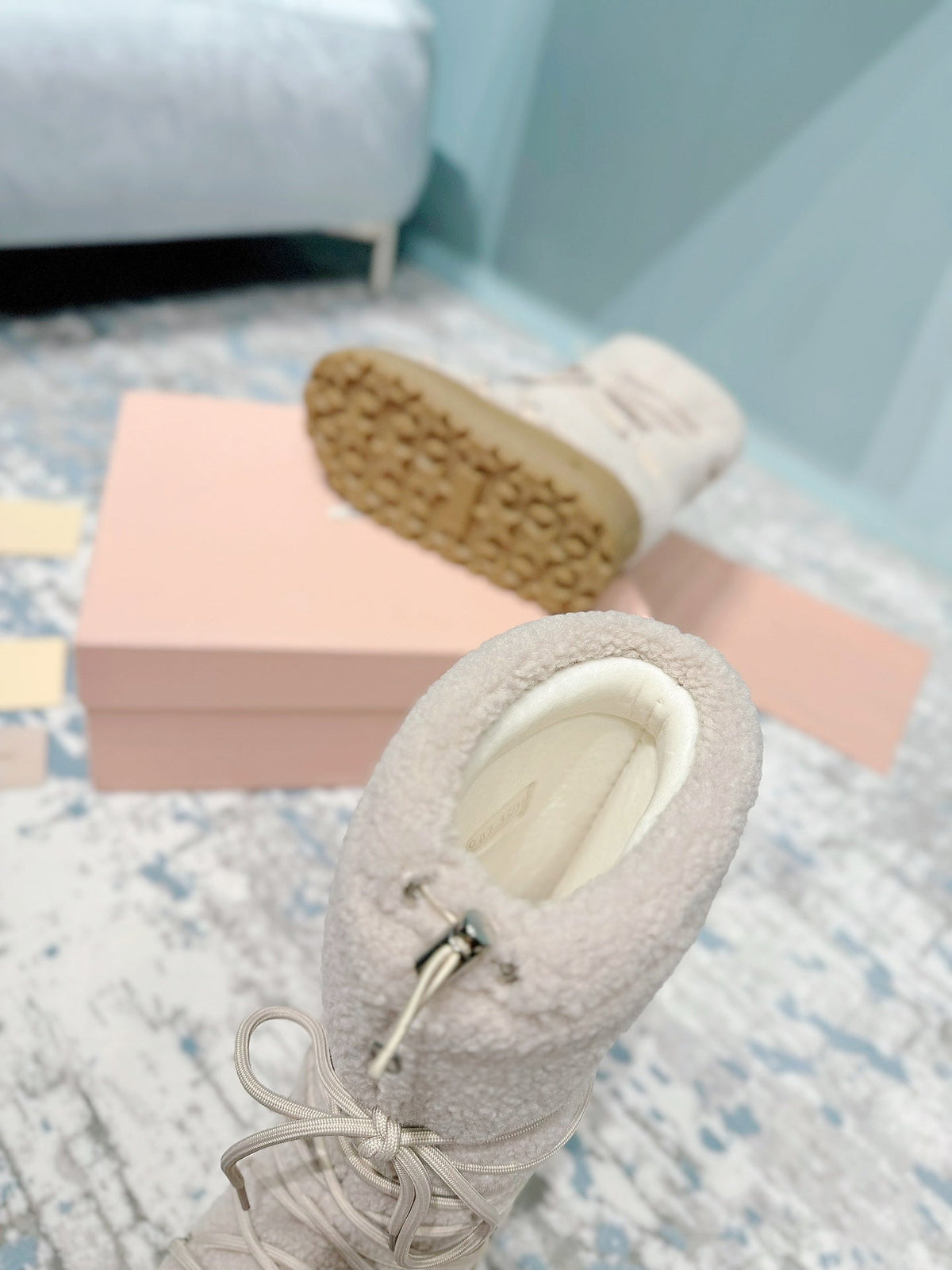 Miumiu 26s Ankle Snow Boots Beige Wool Style 15