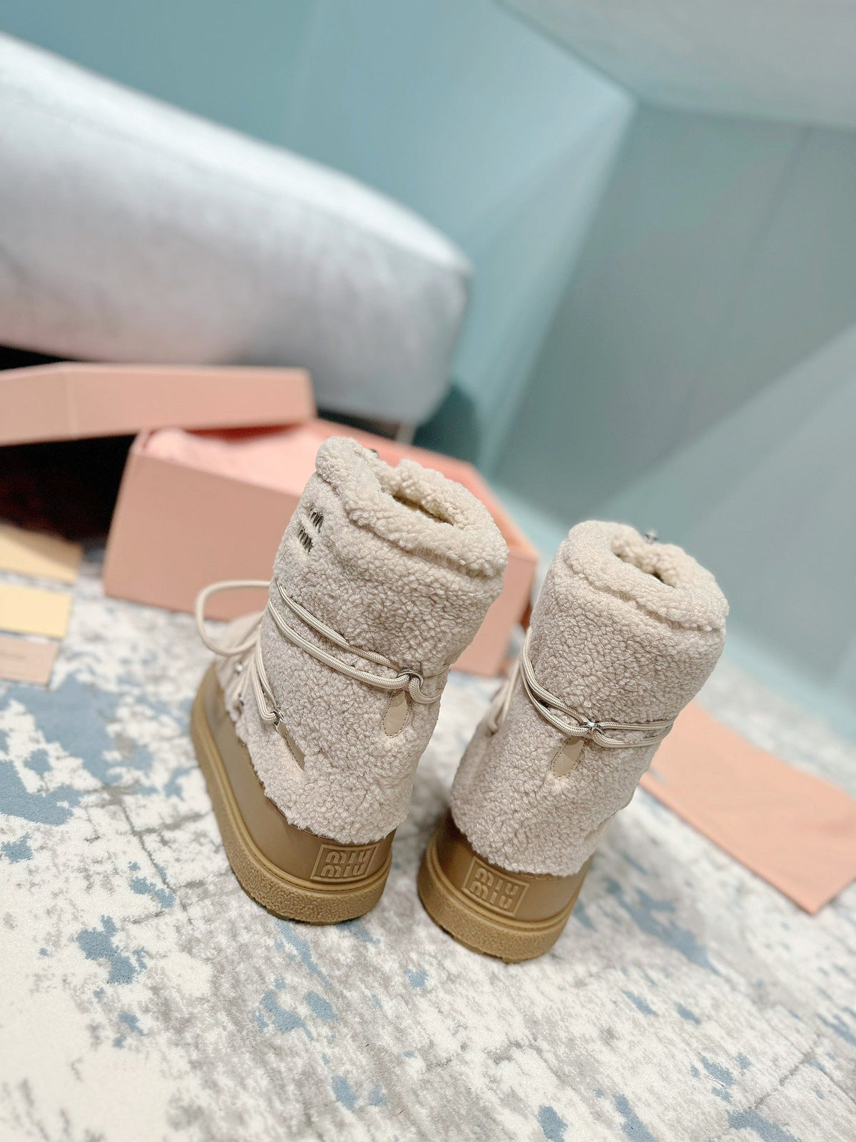 Miumiu 26s Ankle Snow Boots Beige Wool