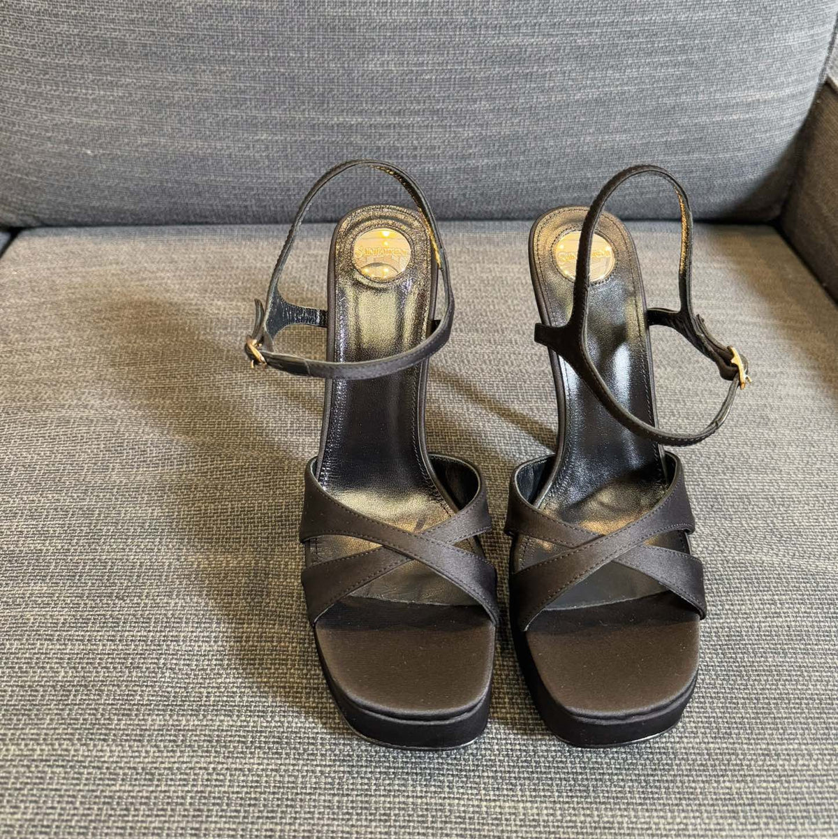 YSL 26S Cross-Strap Sandals 150 Mm Black Satin