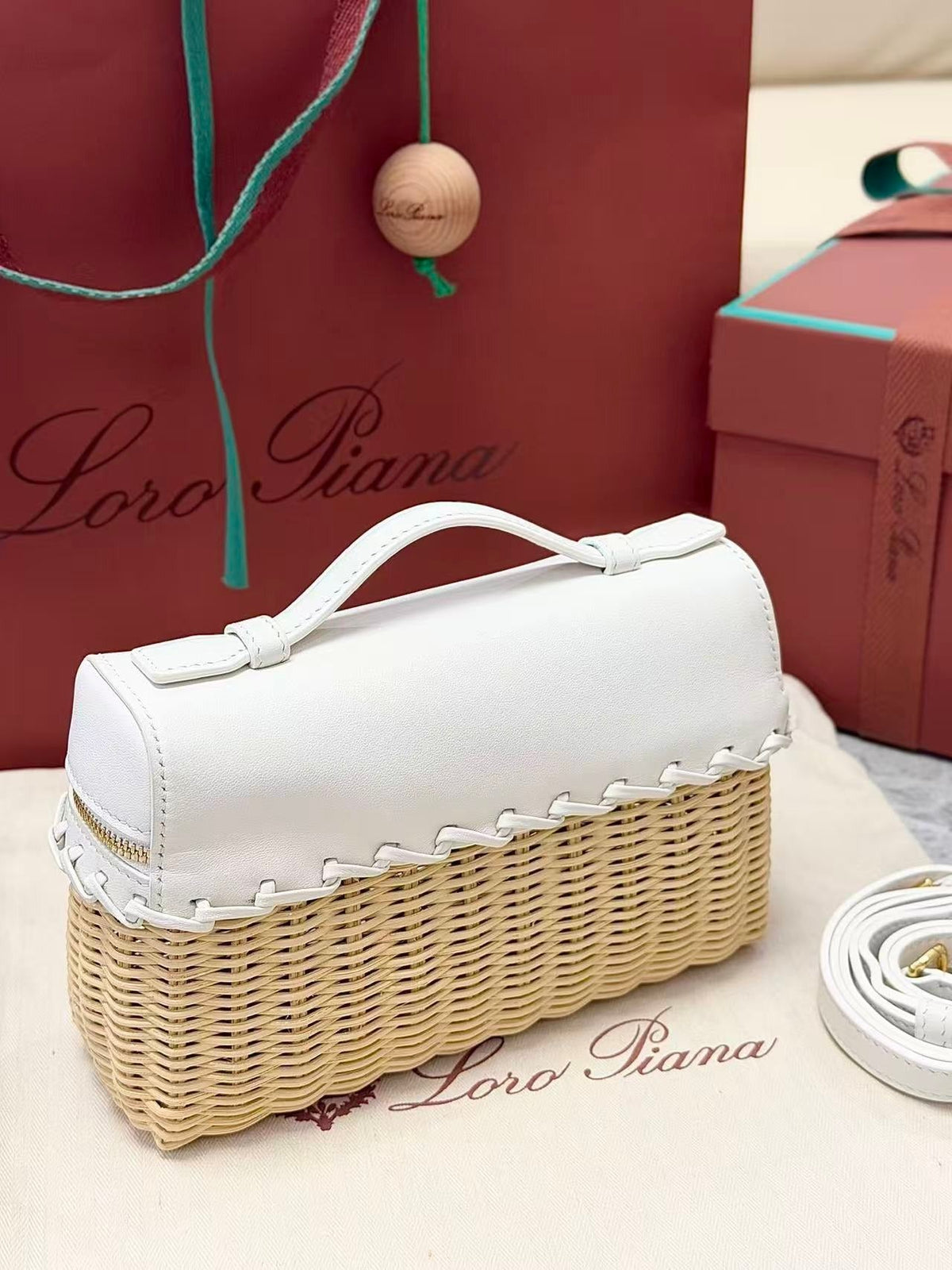 Loro Piana 2026 Extra Pocket L19 Bag Beige Pink Rattan Leather